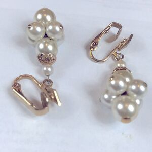 Vintage Earrings Tone Gold & White